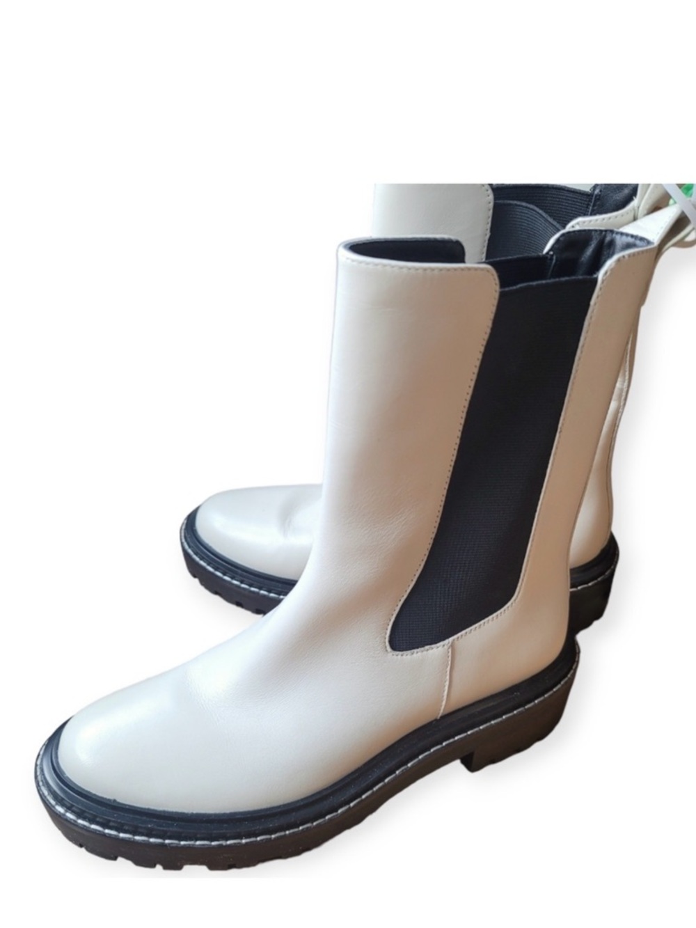 Tory Burch Benton Leather Boot New Ivory Perfect Black 8.5